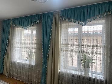 столы пуфики: Комплект штор, С ламбрекеном, Готовое изделие, Для спальни — 1