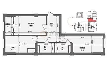Недвижимость: 2 комнаты, 78 м², Элитка, 13 этаж, Готовая ПСО (под самоотделку) — 3