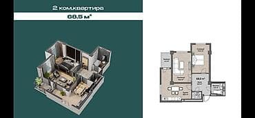 kant flat: 2 комнаты, 68 м², Элитка, 11 этаж, Готовая ПСО (под самоотделку) — 2
