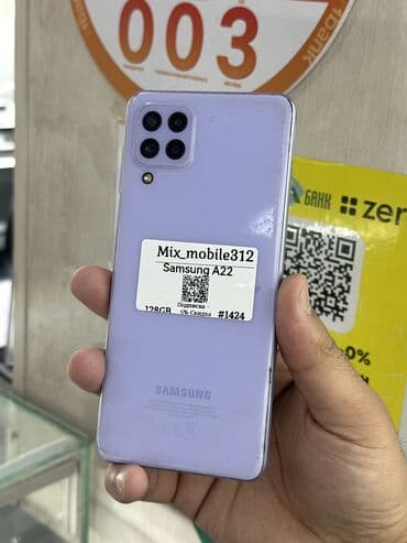 Samsung Galaxy A22, Колдонулган, 128 ГБ, түсү - Кызгылт көк, 1 SIM, 2 SIM