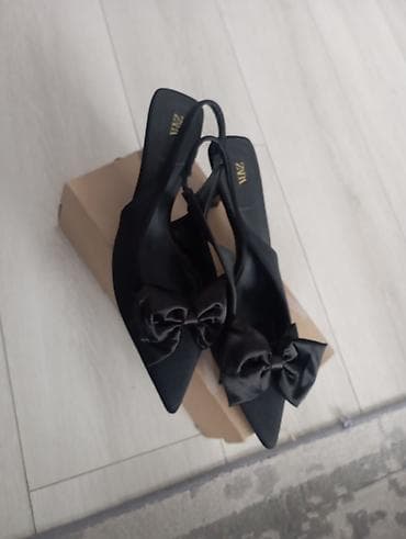 Туфли: Туфли-слинги ZARA, черные. - Модель: острый нос, открытая пяточная — 1