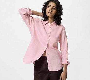 Продаю льняную рубашку от UNIQLO 100% премиальный лён Нежно-розовый