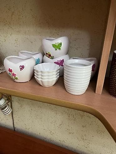 керамические горшки для цветов: Керамические мини-кашпо и пиалы/подсвечники - Белые керамические — 1