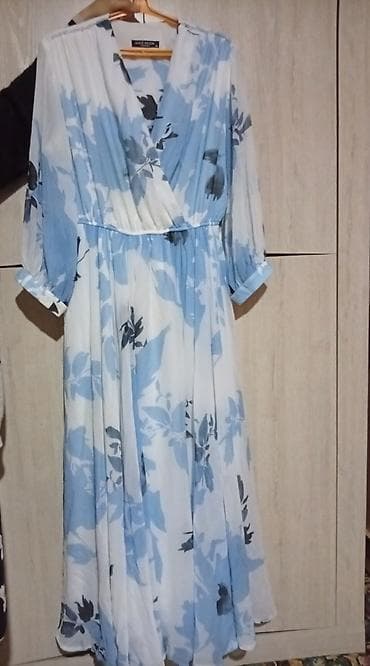 Повседневное платье, Турция, Лето, Длинная модель, Шифон, На запах, 3XL