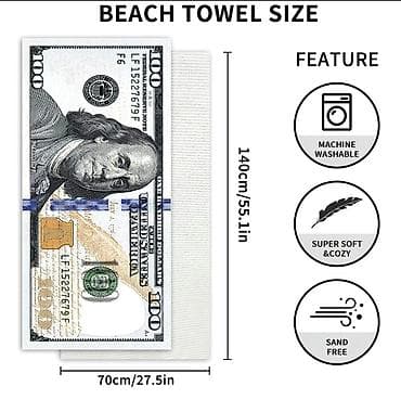 спортивное полотенце: Пляжное полотенце с принтом «100 долларов» - Яркий двусторонний принт — 2