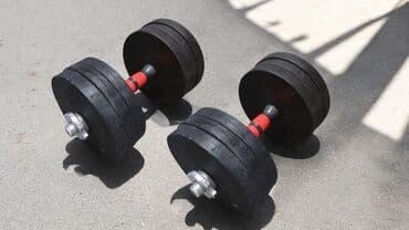 гантели наборные хромированные: 2 гантели. Разборные, железные. каждая гантеля по 30кг общий вес 60кг — 1