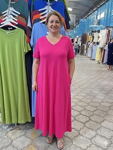 Платье макси из мягкого трикотажа - Свободный А-силуэт — комфортная at lalafo.kg Платье макси из мягкого трикотажа - Свободный А-силуэт — комфортная