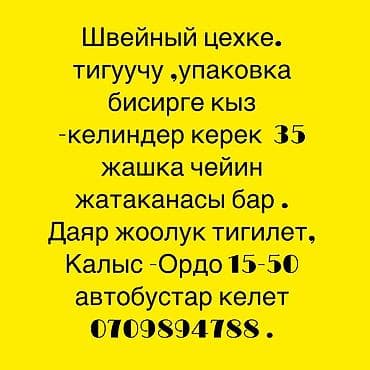 ош работа швея: Швея, Постоянная, Район: Калыс-ордо ж/м — 2