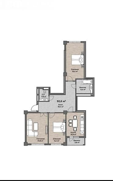 Недвижимость: 3 комнаты, 93 м², Элитка, 9 этаж, Готовая ПСО (под самоотделку) — 4