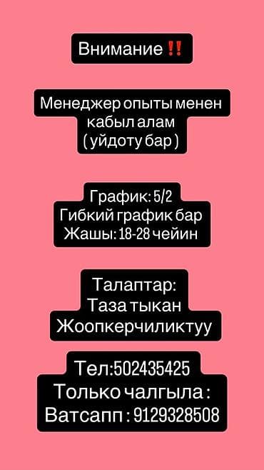 high experience: Вакансия: менеджер с опытом. Предусмотрено обучение. График работы: - — 1