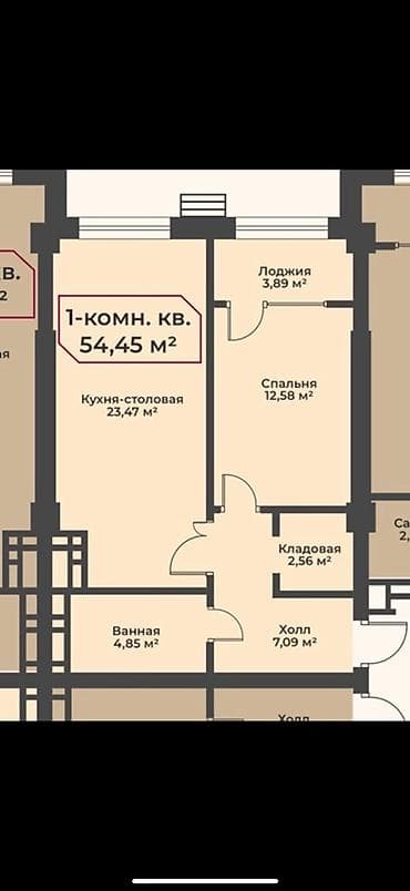6: 1 комната, 54 м², Восток-5 мкр Элитка, 6 этаж, ПСО (под самоотделку) — 3