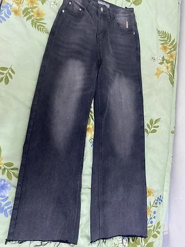 женские брюки джинсы: Джинсы, Прямые, Китай, Высокая талия, С бахромой, XS — 1