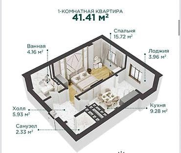 кв 1 комн: 1 комната, 41 м², Элитка, 6 этаж, Готовая ПСО (под самоотделку) — 3