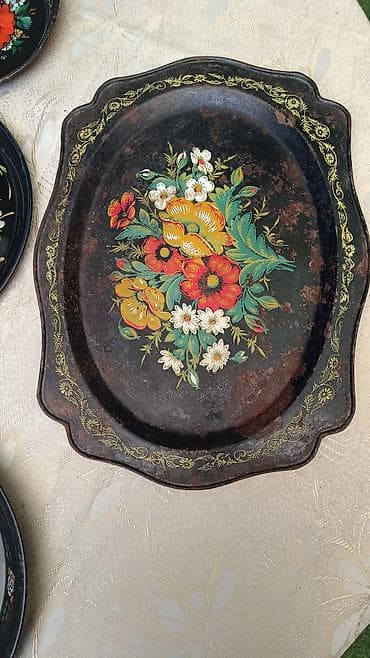 ваза стеклянная: Старинные подносы Жостовская ручная роспись отличный декор в хорошем — 5