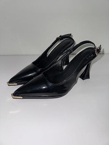 зимный обувь: Лаковые женские туфли slingback - Цвет: черный, глянцевый лак - Мыс — 2
