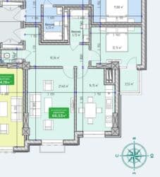 квартира в районе пишпек: 2 комнаты, 67 м², 13 этаж, ПСО (под самоотделку) — 2