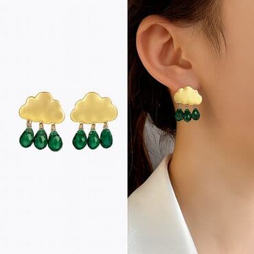 с искусственным: Серьги - гвоздики Г оригинального дизайна в виде золотистого облака — 1