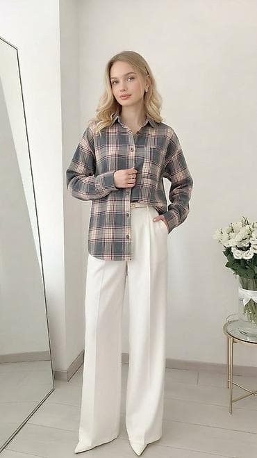 женские рубашки в клетку: Рубашка женская в клетку - Размер: 42–44 - Состав ткани: хлопок 50% — 4