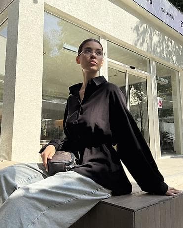 Блузки: Блуза на пуговицах с поясом-кулиской - Силуэт: свободный верх с — 2