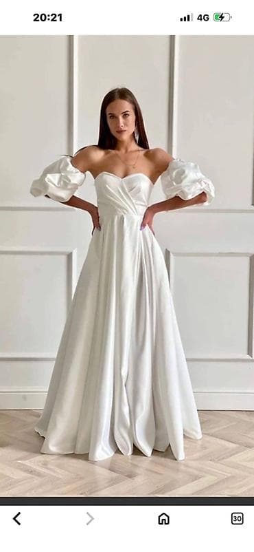 спортивные сумки из кожи: Свадебное платье, С корсетом, Атлас, А-силуэт, Б/у — 1