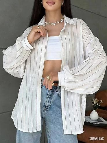 женские рубашки длинные: Женская рубашка oversize в вертикальную полоску Только оптом - — 2