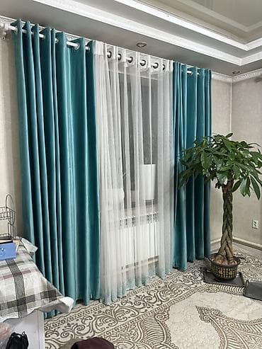 Комплект штор, Велюр, С тюлем в комплекте, Готовое изделие, Для зала