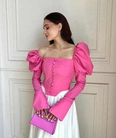 б у брендовые вещи: Блузка, Крестьянка, Хлопок, Однотонный — 1