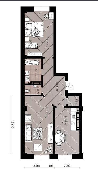 жк discovery: 2 комнаты, 71 м², Асанбай мкр Элитка, 12 этаж, ПСО (под самоотделку) — 2