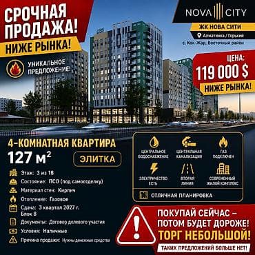 4 комнаты, 127 м², Кок-Жар мкр Элитка, 3 этаж, ПСО (под самоотделку) — 1