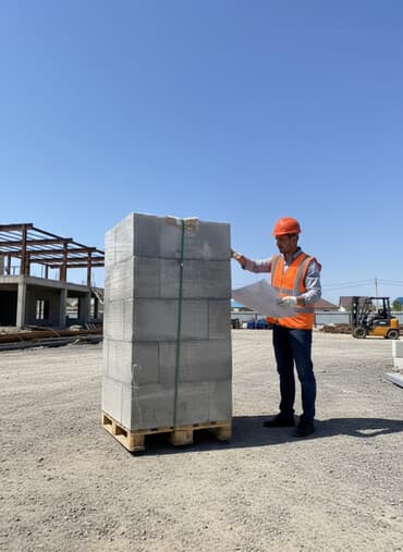 Паллета бетонных блоков, идеально подходящих для строительных работ