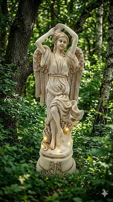 study lamp: Садовая статуя «Ангел с гроздьями винограда» с подсветкой - Материал — 1