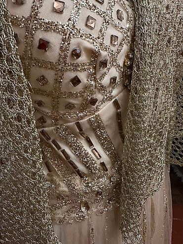 Мужская одежда: Вечернее платье, А-силуэт, Длинная модель, Шифон, С рукавами, Камни, S — 4