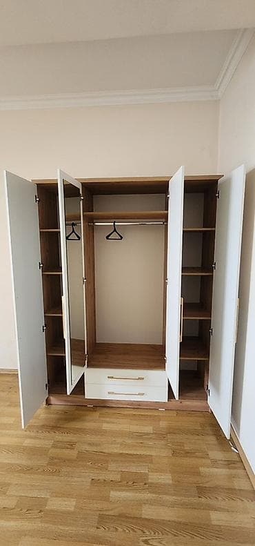 Спальный гарнитур в современном стиле (цвет: белый матовый + древесный