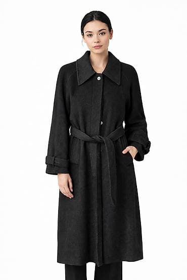 бежевое пальто женское: Пальто, Классика, Осень-весна, По колено, Двубортная модель, L — 9