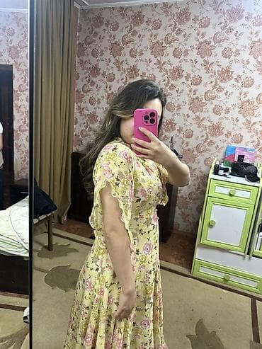 Айымдардын кийими: Күнүмдүк көйнөк, Made in KG, Жай, Узун модель, Шифон, Футляр, M, L — 3