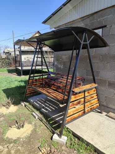Садовые качели Металл, Со спинкой, С крышей