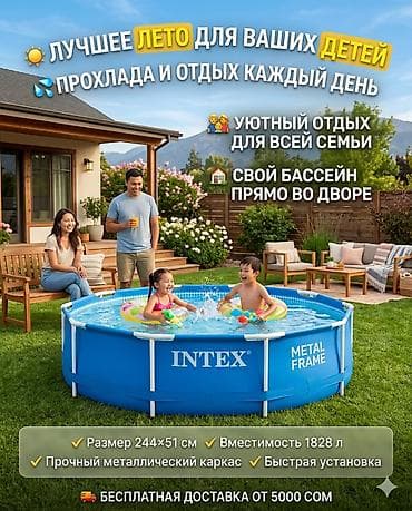 Каркасный бассейн Intex Metal Frame для дачи и двора - Размер: 244 ×