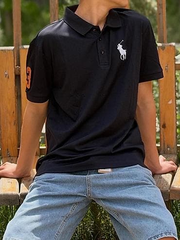 polo одежда: Мужское поло, тёмно-синее. - Классический отложной воротник и планка — 1
