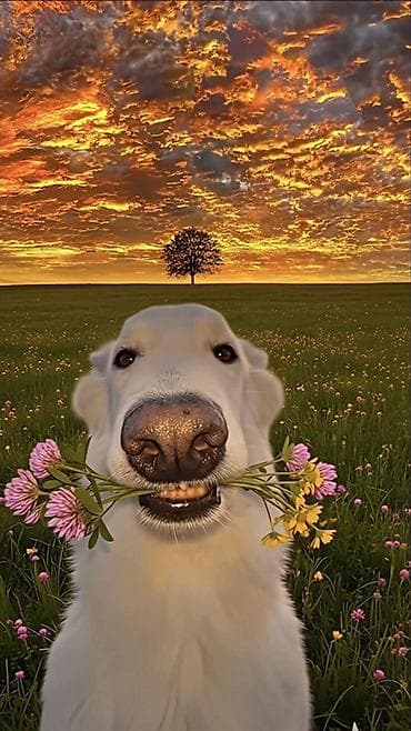 шырдак оюлары: Постер/картина с изображением собаки с полевыми цветами на фоне — 1