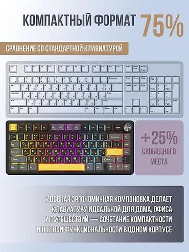 клавиатура usb: Клавиатура, Механическая, Bluetooth, Проводное подключение, Размер: 75% — 2