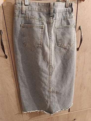 джинсовая юбка: Юбка, Модель юбки: Прямая, Миди, Джинс, По талии, С вырезом — 2