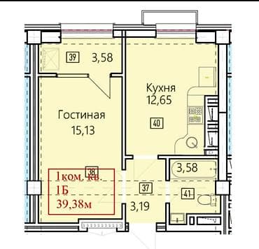 house: 1 комната, 39 м², Элитка, 14 этаж, Готовая ПСО (под самоотделку) — 2