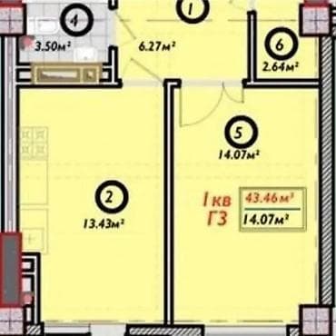 seven development: 1 комната, 43 м², Асанбай мкр Элитка, 2 этаж, ПСО (под самоотделку) — 10