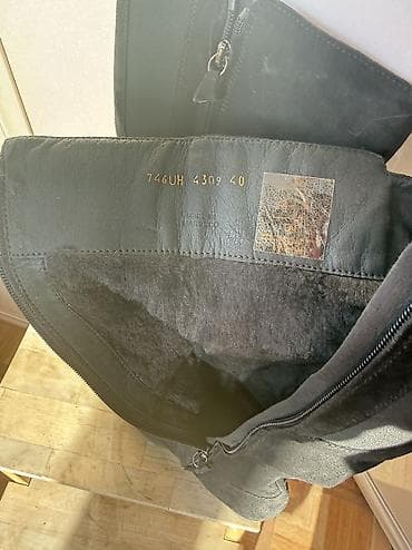 Сапоги: Замшевые женские сапоги до колена, чёрный цвет. Geox зима с мехом — 2