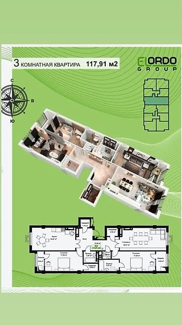 квартира прадажа: 3 комнаты, 117 м², Элитка, 5 этаж, ПСО (под самоотделку) — 3