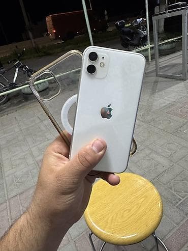 IPhone 11, Б/у, 64 ГБ, Белый, Чехол, 65 %
