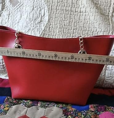 Сумкалар: Красная женская сумка-тоут - Материал: гладкая экокожа с легким — 1