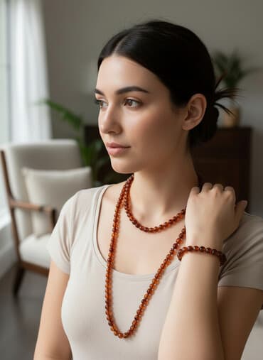 купить свадебное платье недорого: Набор украшений из янтаря цвета коньяк. длина бус 90 см,браслета 20 — 1