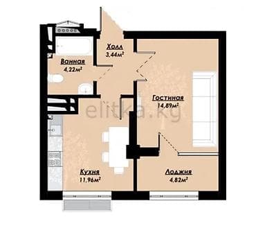 vip kant: 1 комната, 41 м², Элитка, 4 этаж, Готовая ПСО (под самоотделку) — 2