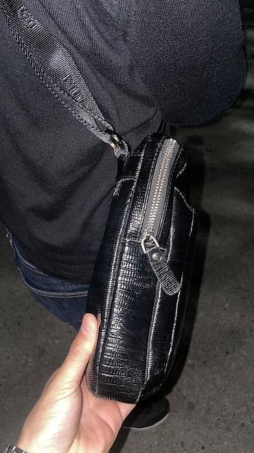 борсетку: Мужская сумка через плечо фирмы BUTUN - Материал: черная кожа с — 2